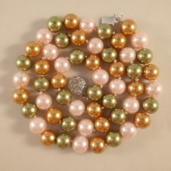 8mm Tri Color South Sea Shell Pearl Necklace + Earrings Set AAA+ Gorgeous Gift - Picture 3 of 5